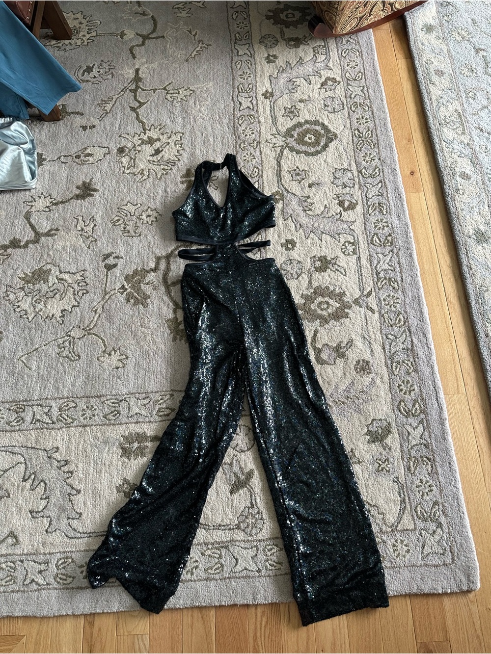 Dance Costume Sequin Cutout Jumpsuit - Black